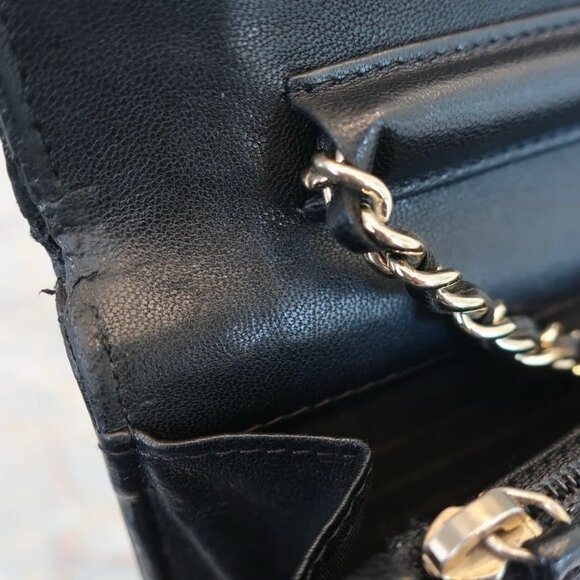 Authentic CHANEL V- Stitch wallet on chain WOC Lambskin black crossbody - Picture 14 of 15